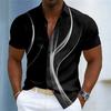 Men's Gradient Line Lapel Shirt, Summer Casual Vacation Outdoor Top