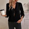 Casual V Neck Large Size Loose Women Blouse Fashion Elegant Tops Pocket Short Sleeve Simple Office Shirts Spring Solid Color Cothing