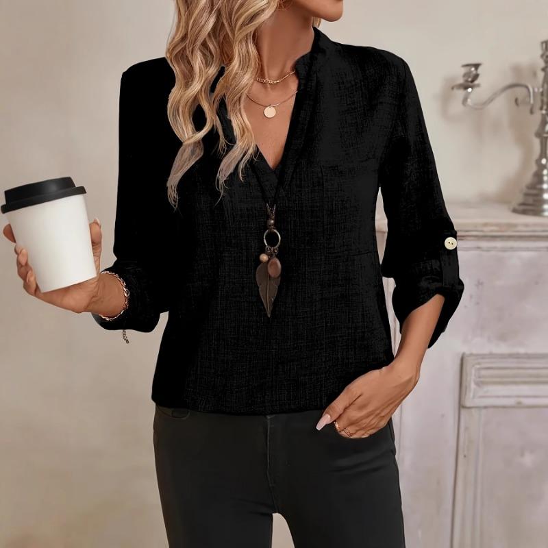 Casual V Neck Large Size Loose Women Blouse Fashion Elegant Tops Pocket Short Sleeve Simple Office Shirts Spring Solid Color Cothing