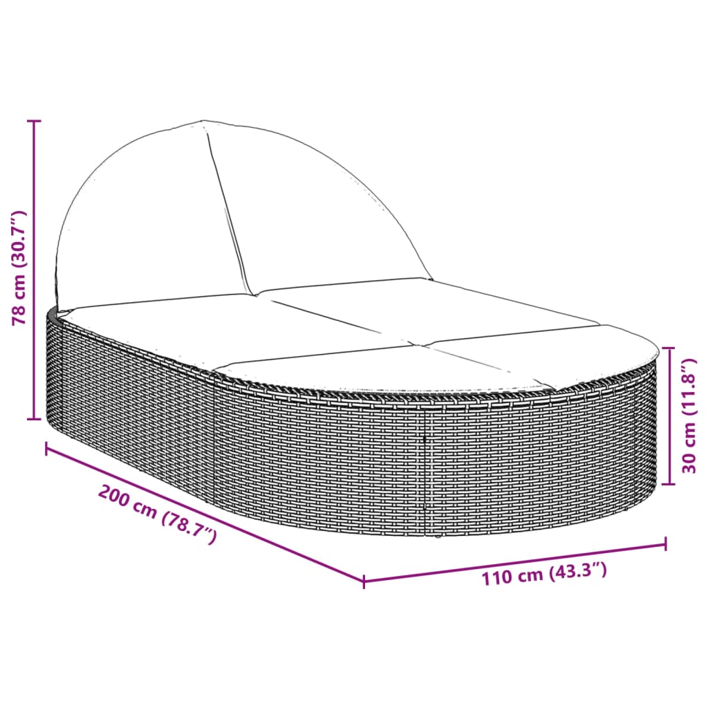 Vidaxl Double Sun Lounger With Cushions, Beige, Poly Rattan