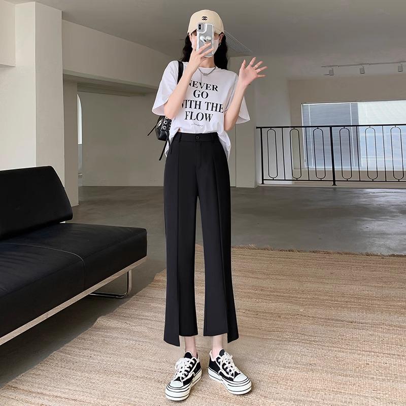 

Women s Black Petite Slimming Ice Silk Flare Pants - Summer Drape Style 2XL for 130-139 jin