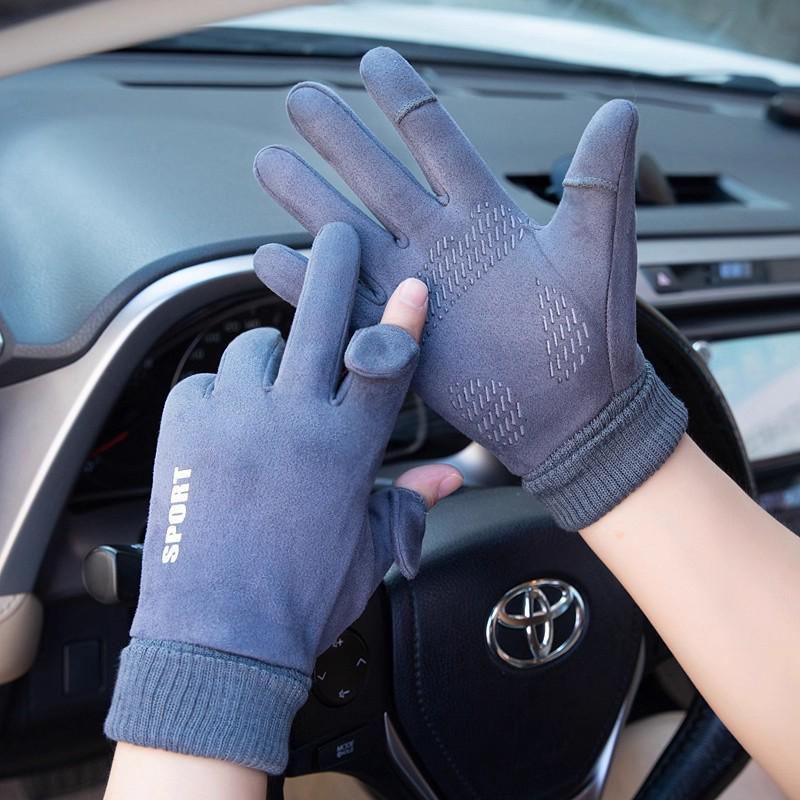 Men's Windproof Fleece-Lined Touchscreen Fingerless Gloves for Winter Cycling and Driving