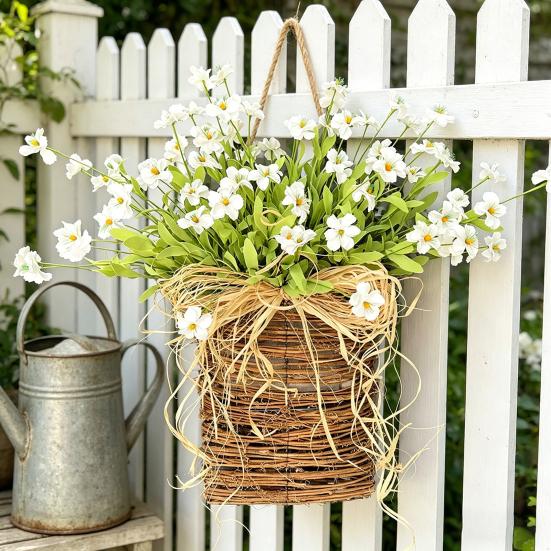 Cesto Appendiporta Ghirlanda Primavera Estate Fiori Artificiali in Cesto di Vimini per Porta d'Ingresso Rustico Cesto Appendibile in Rattan Ghirlanda per Casa Portico Ingresso