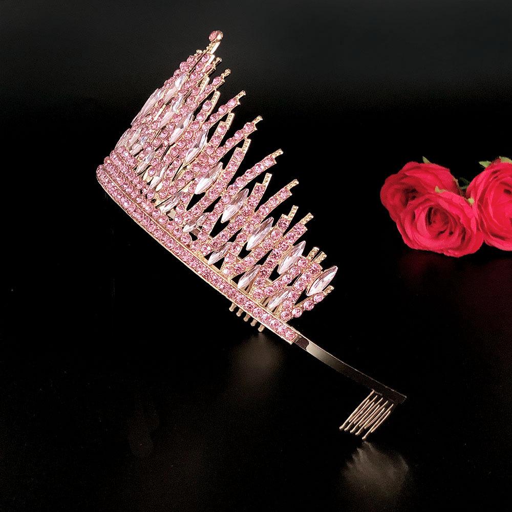 New Pink Crystal Rhinestone Bridal Crown with Headband Bridal Headwear Hair Accessories for Women