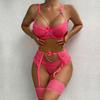 Women Sexy Lace Bra Garter Set With Chain Bow