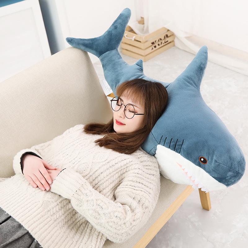 Almohada de tiburón creativa de 30/45/60 cm, juguete de peluche para silla, cojín de peluche, muñeco de tiburón relleno, regalo de vacaciones, adorno decorativo kawaii para el hogar
