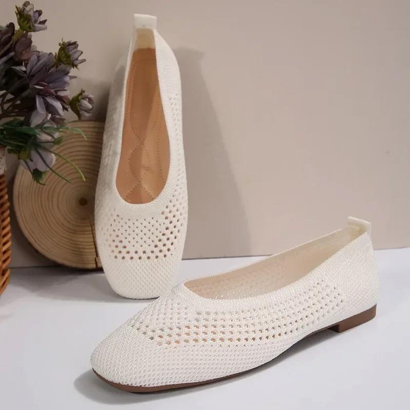 Moda 2024 Nuova Moda Tinta Unita Rete Traspirante Primavera e Autunno Scarpe Singole da Donna Scarpe Piatti da Donna Zapatos De Mujer