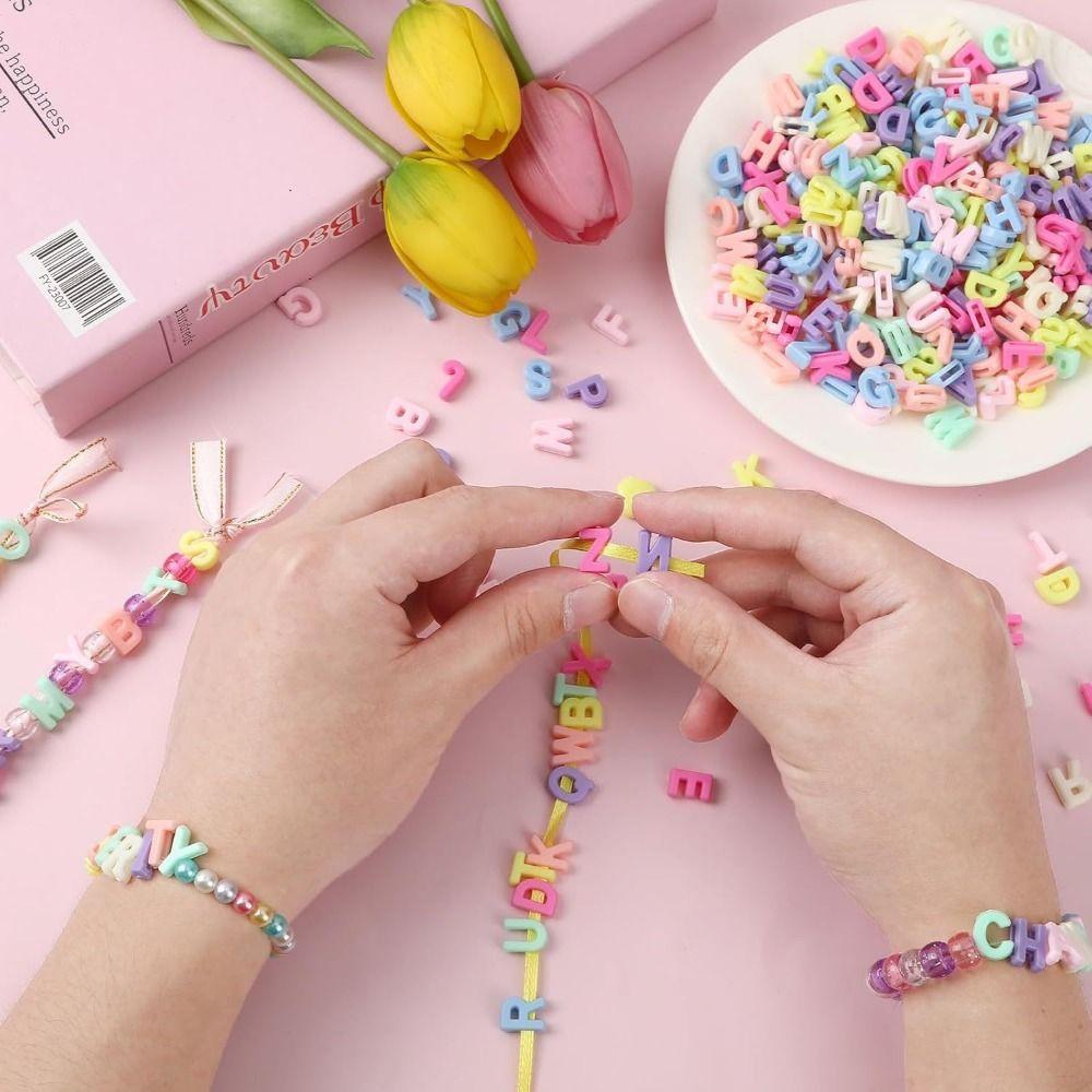 700Pcs Mixed Colors Letter Flat Beads Straight-Hole DIY Jewelry Beads Bulk Beads Necklaces