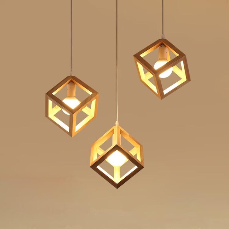 Lishin Modern Solid Wood 3-Head Rectangular Pendant Light