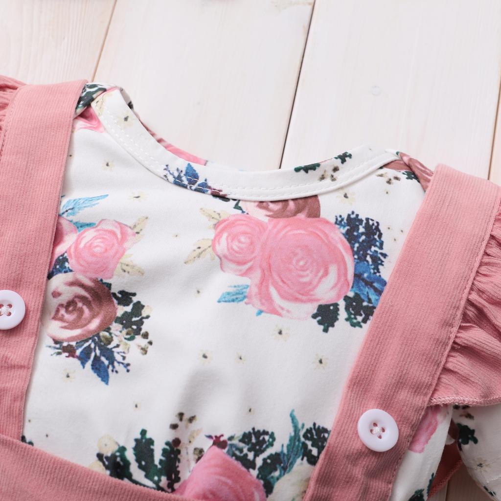 3Pcs Baby Girl Beautiful Flower Bodysuit Ruffled Shoulder Strap skirt+Headband Set 0-24 Months Toddler Baby Girl Summer Set