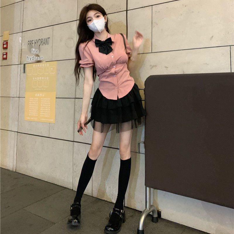 2024 Sommer Petite Damen Super Fee Puffrock & Kurzarm JK Uniformhemd