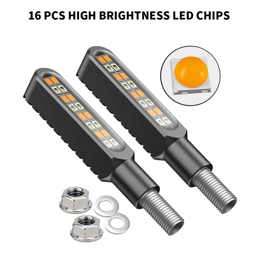 2Pcs 16LED 12V Dynamic Flowing Moto Light Turn Signals DRL CNC IP68 Waterproof