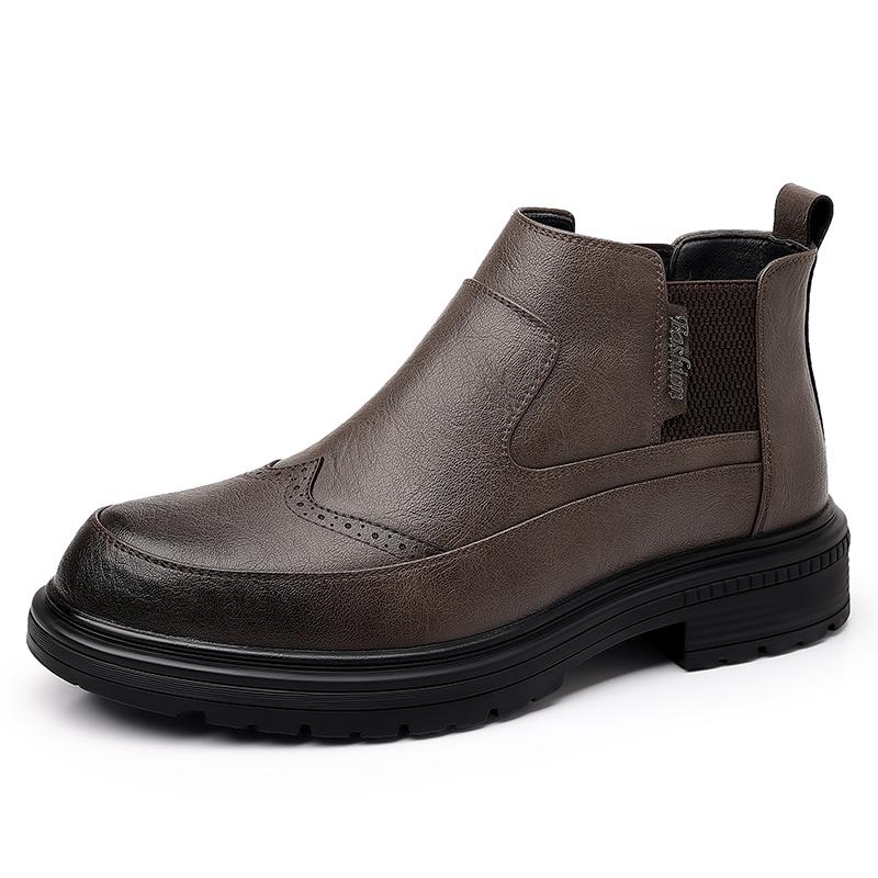 

Мужские высокие кожаные ботинки ретро классический дизайн повседневные офисные для отдыха деловые вечеринки походы на открытом воздухе мотоцикл черные ботинки 44 коричневый