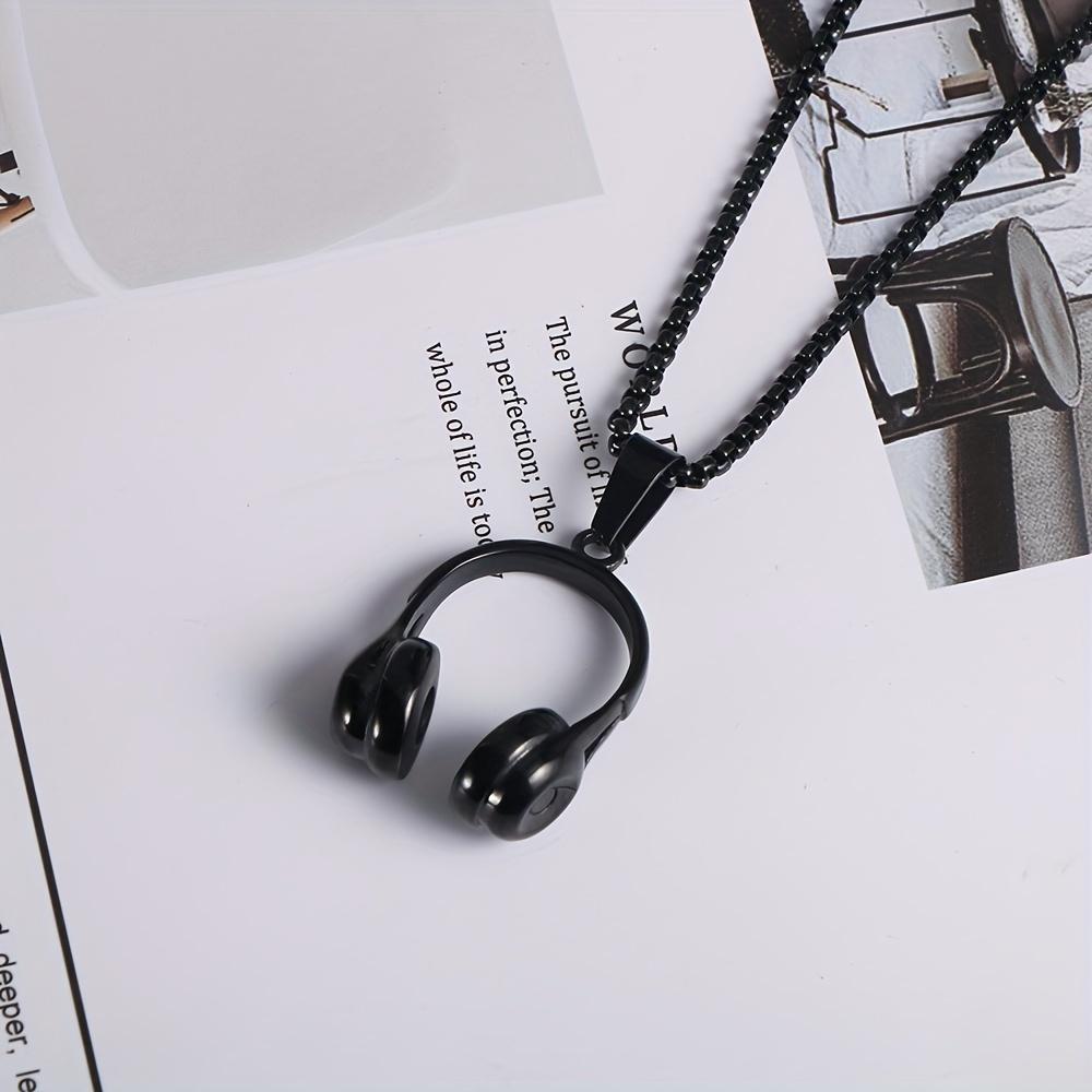 Men's Headphone Pendant Necklace, Gun Color Durable Design, Non Fading, Simple Music Themed Accessory, Suitable for Casual Wear