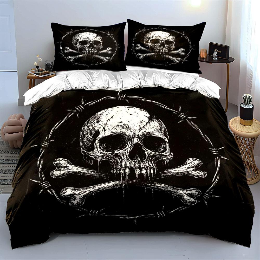 Skull Barbed Rope Decorative Set Soft Comfortable Duvet Cover Bedding Set Included 1*Duvet Cover & 2*Pillowcases, Gift