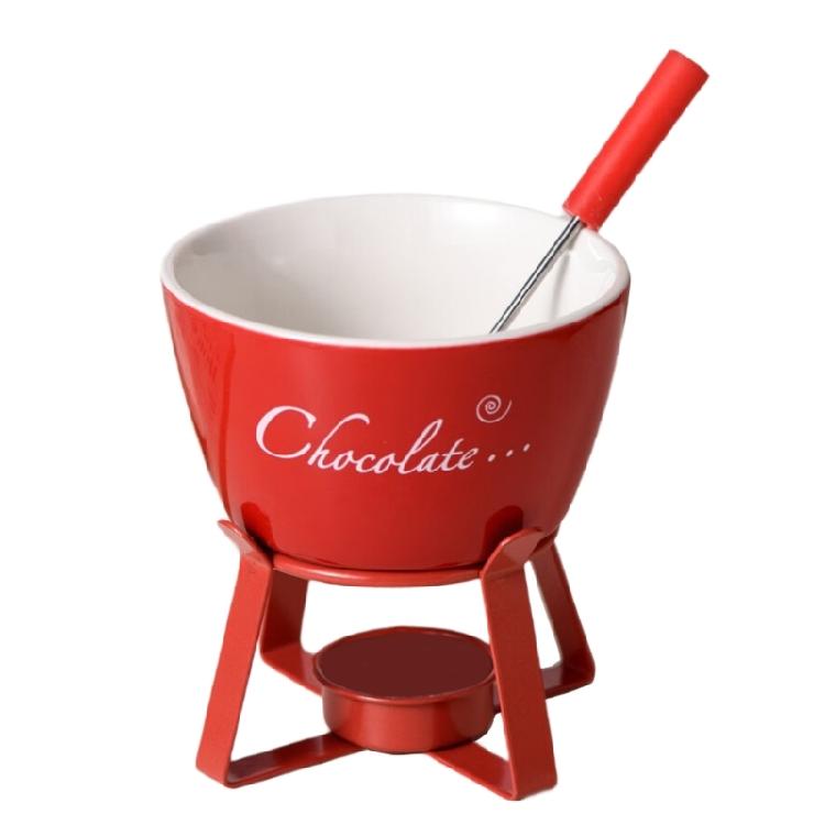 Fondue Pots Set for Chocolate,Cheese,Candy Mini Ceramic Fondue Pots with Fork Birthday Gift Ceramic Butter Warmers Set