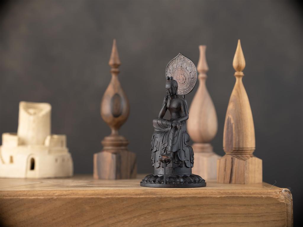 Miniature Painted Bodhisattva Statue Buddhist Wood Buddha Statue World Bodhisattva Buddha, Present-day Half-Lotus (Wooden Boxwood) - Statue,