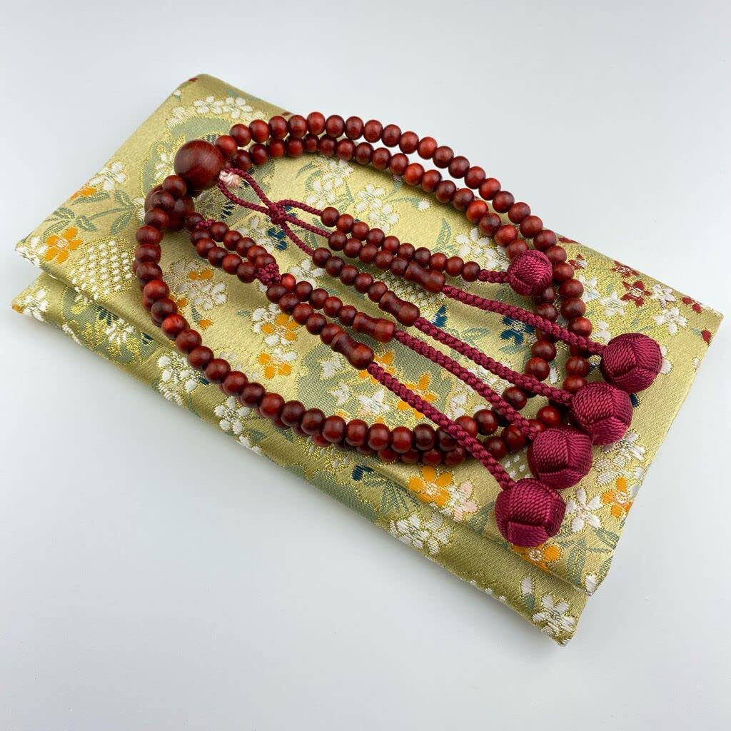 Myorenka Buddhist Prayer Beads for Women, Nichiren Buddhism, 0 Shaku, Red Sandalwood (Mahogany), Wooden Prayer Beads, Medium Size, Includes Prayer