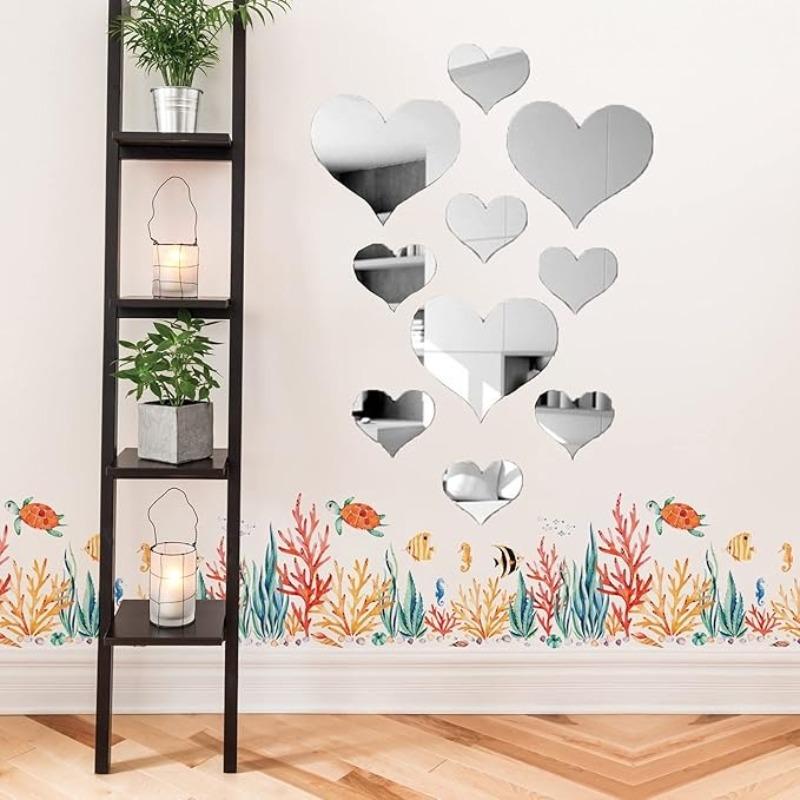 10 Pieces Heart Shape Acrylic Mirror Wall Stickers Plate Self Adhesive Mirror Stickers Mirrors for Wall Decor Wedding Table