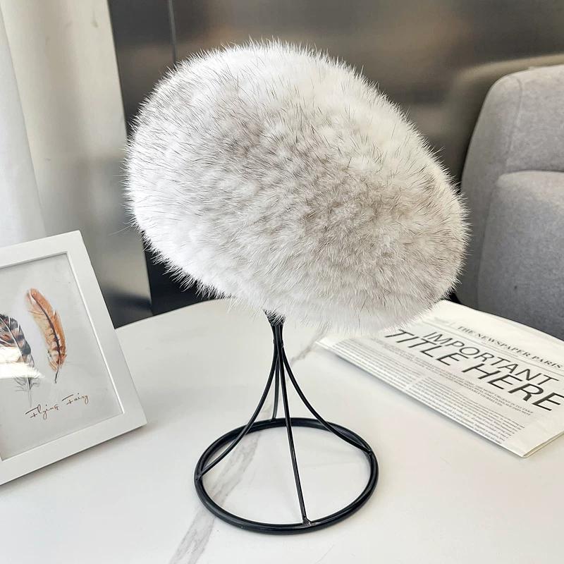 Autumn and Winter New Mink Hair Beret Female Korean Version Fashion Foreign Style Warm Ear Protection Versatile Fur Woven Painter Hat