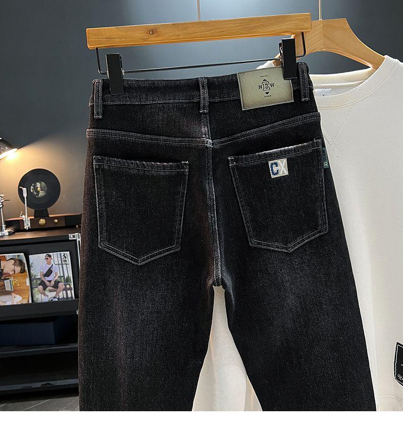 Men's Wear-Resistant Fleece-Lined Straight-Leg Stretch Slim-Fit Trendy Jeans