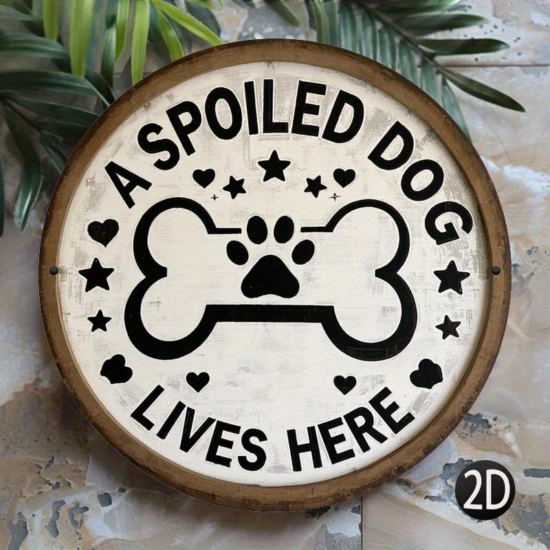 Metal Round Sign with 2D Flat Print - Dog Bone and Paw Design - Perfect for Door, Wall, Porch, Garden, Bar, and Café Decor