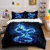 Fiery Blue Dragon Design Bedding Set (1 Duvet Cover, 2 Pillowcases, Duvet Not Included)