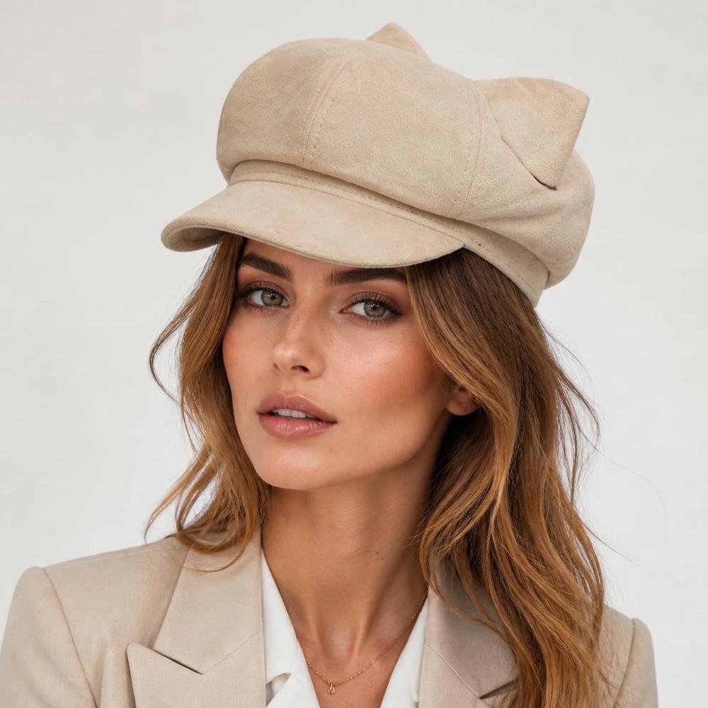 Adjustable Newsboy Cap Solid Color Octagonal Hat New Cat Ear Beret  Women