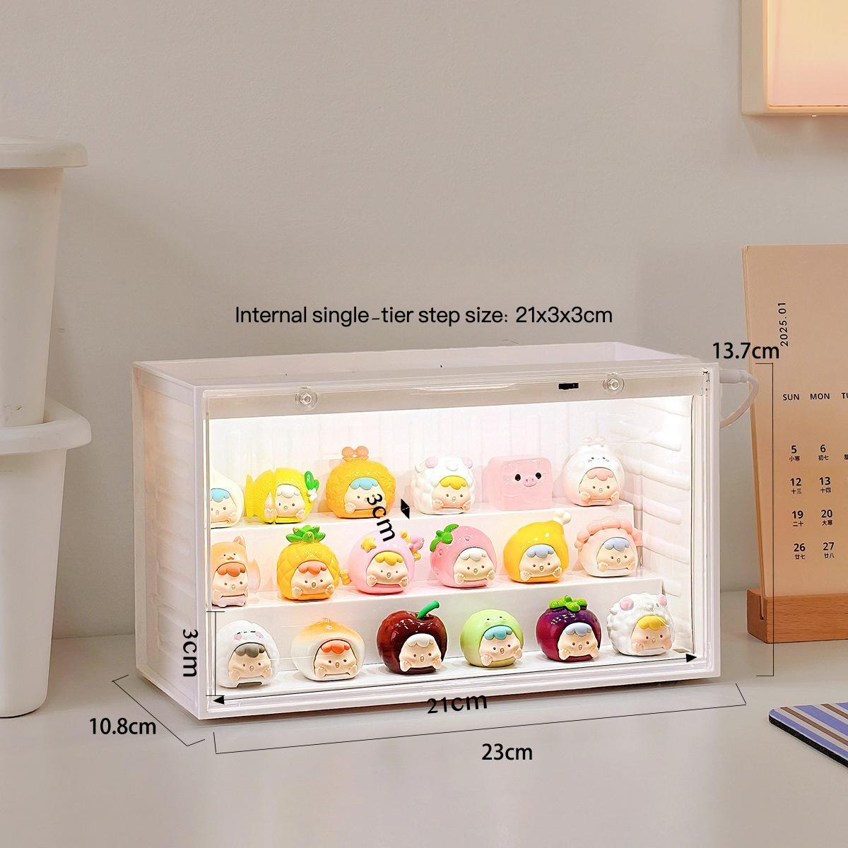 

Cute Figurine Storage Box with Sensor Light High Transparency Door Removable Tier Shelf Stackable Kawaii Figurine Display Case