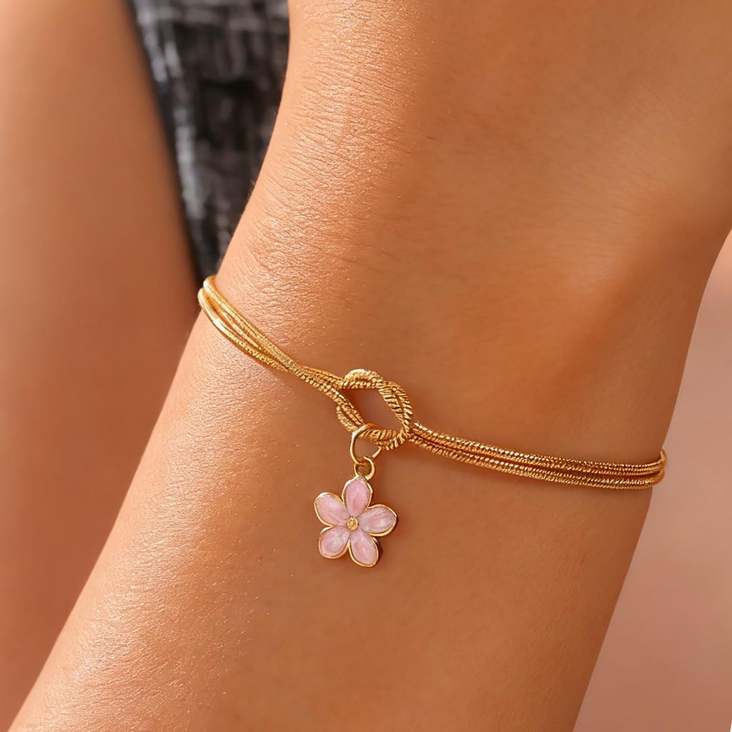 Enamel Daisy Flower Charm Bracelet Gold Color Stainless Steel Adjustable Love Knot Double Snake Chain Women Fashion Jewelry Gift