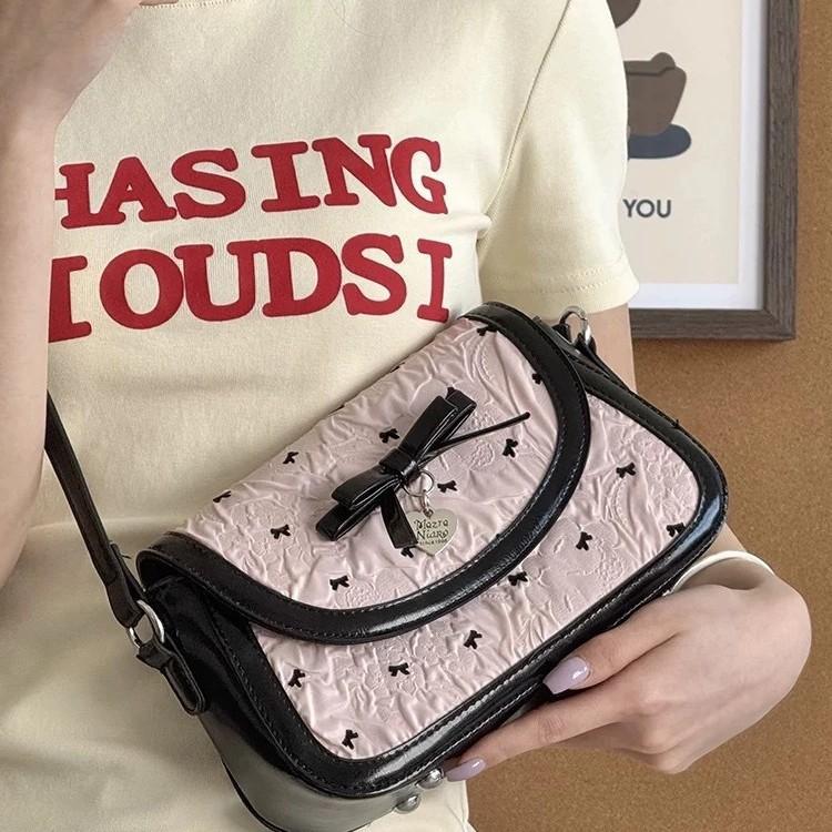 Korean Ins Niche Sweet Sister Armpit Bag Women's French Bow Shoulder Small Square Bag Summer New Messenger Bag