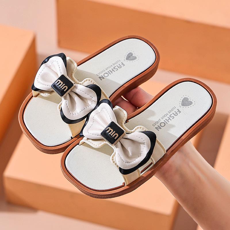 Letní dětské protiskluzové ploché sandály s mašlí – Roztomilé plážové pantofle pro dívky