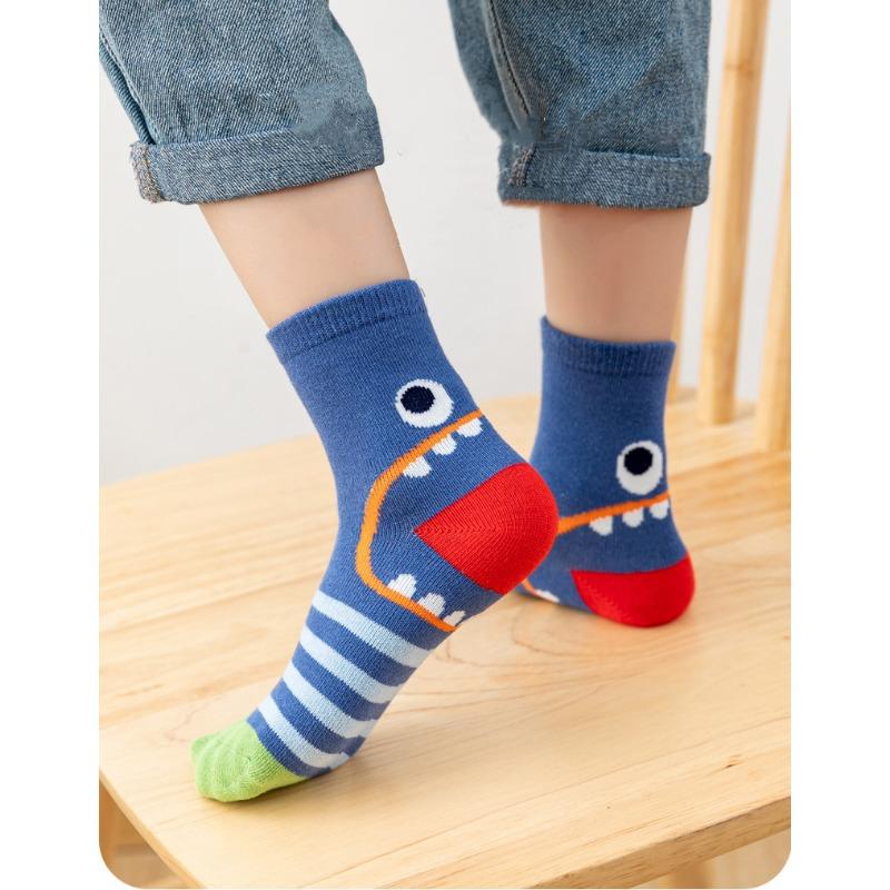 5 Pairs Cartoon Children Socks Cute Dinosaur Pattern Soft Breathable Cotton Boys Girls Kids Sports Socks for 1-12Years