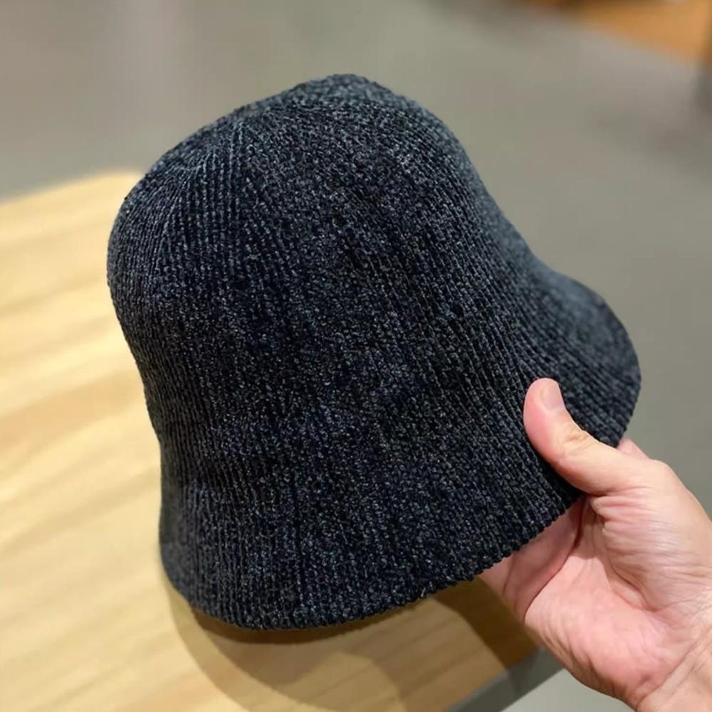 Chenille Women Panama Cap Solid Color Bucket Hat Elegant Knitted Fisherman Hat  Streetwear