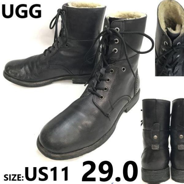 

UGG Ботинки средней высоты на шнуровке из овчины Черные Размер US11 29.0см(ИСПОЛЬЗОВАЛ)