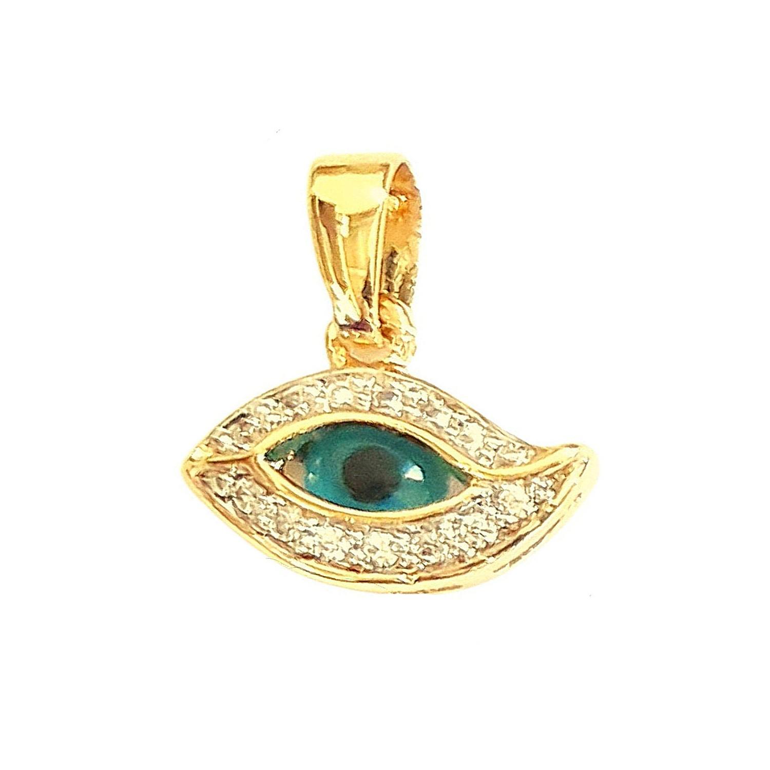Pendentif oeil bleu porte bonheur mauvais sort en plaqué or + chaine