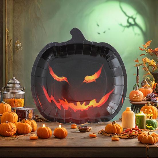 Halloween Pumpkin Paper Plates Black Orange Pumpkin Grimace Plates Disposable Serving Trays for Halloween Party Favors