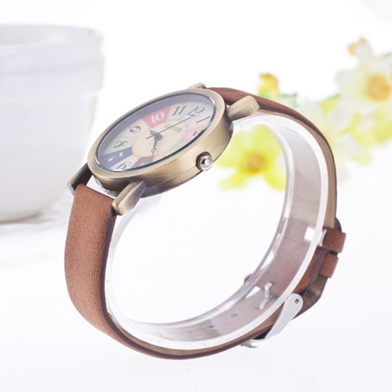 Classic Leather Watch With Wooden Grain Dial For Casual Women Men