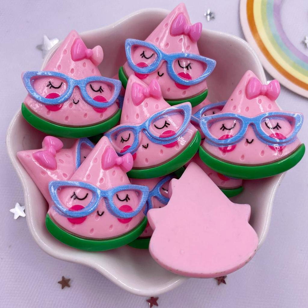 Resin Kawaii Colorful Cool Glasses Cartoon Fruit Ice Cream Avocado Watermelon Flatback DIY Figurine 10PCS Scrapbook Decor Crafts