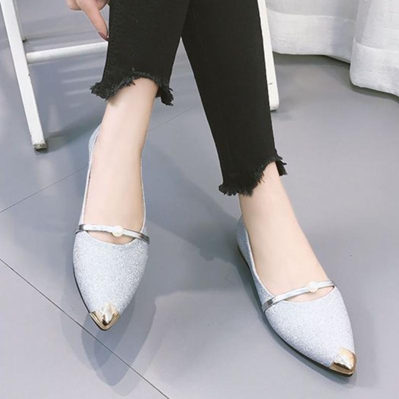 Fashion Slip-on Pointed Toe Pearl Spring and Autumn Ladies Footwear Elegant Fashionable Young Wholesale Comfortable Women's Flat Shoes