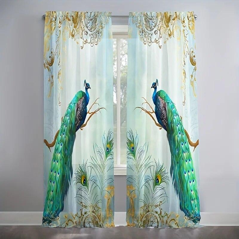 

Элегантные шторы с узором павлина, 2 шт., полиэстеровые шторы с карманом для гостиной, спальни, кухни, кабинета, потрясающий фоновый декор W120xH270(CM)x2PCS-Rod pocket