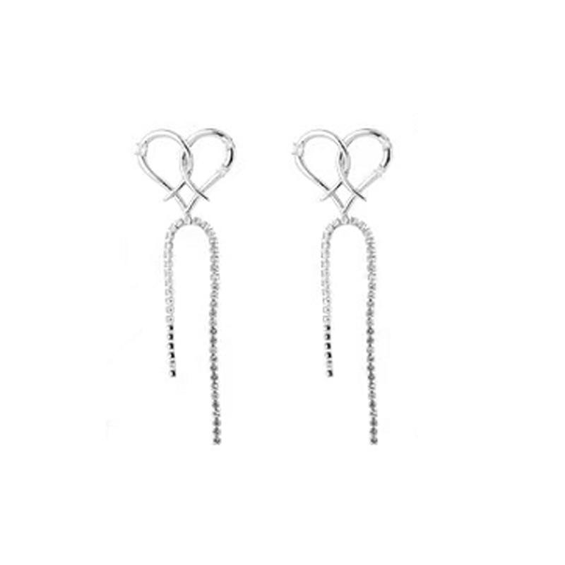 Earrings New Trendy Love Tassel Silver Stud Earrings Women's Summer Round Face Skinny Earrings High-end Light Luxury