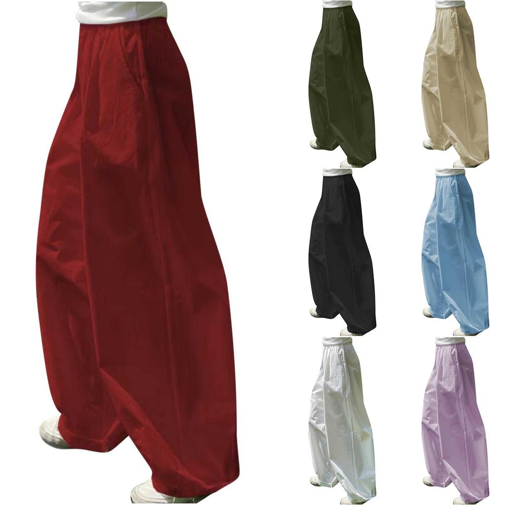 Calças Largas Casuais de Verão para Mulheres com Cintura Elástica Lisa e Perna Larga