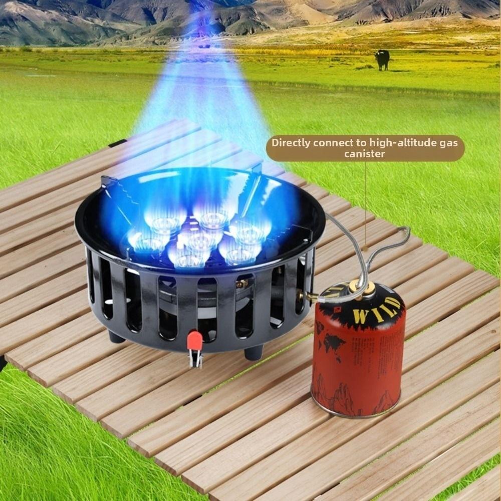 7-Core Camping Stove Electronic Ignition Portable Design Windproof Stove High Flame Output Extended Catheter High-Power Burner