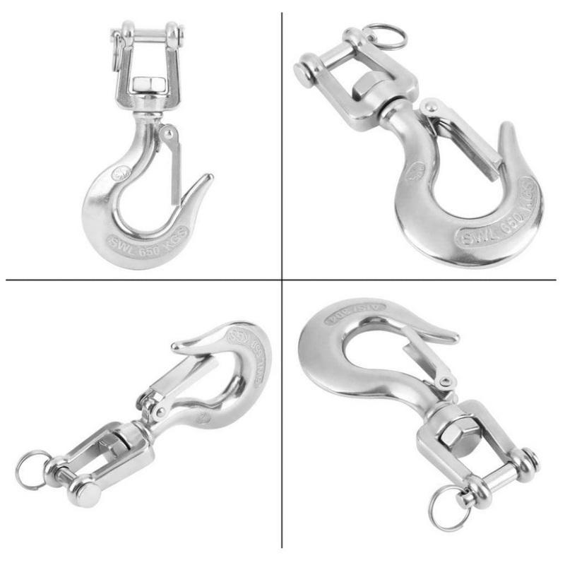 304 Stainless Steel Swivel Lifting Hook Steel Eye Hook With Latch Rigging Accessory