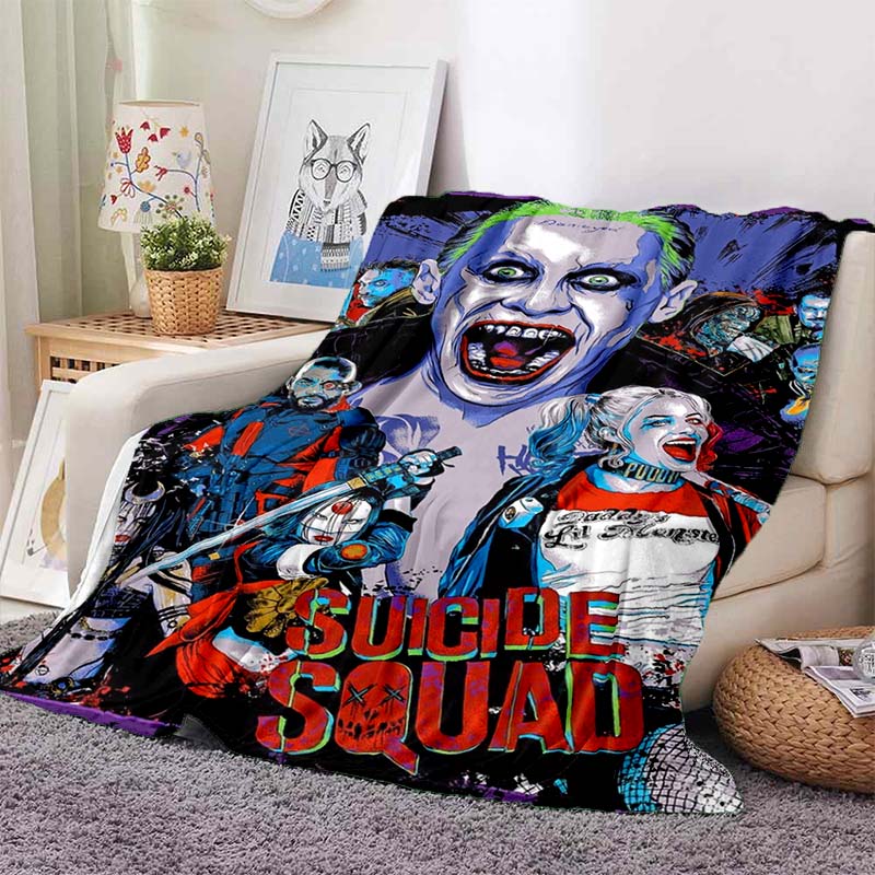 This 3DThe new Suicide Squad printed blanket is a warm and comfortable flannel blanket suitable for bedrooms, sofas, beds, chai