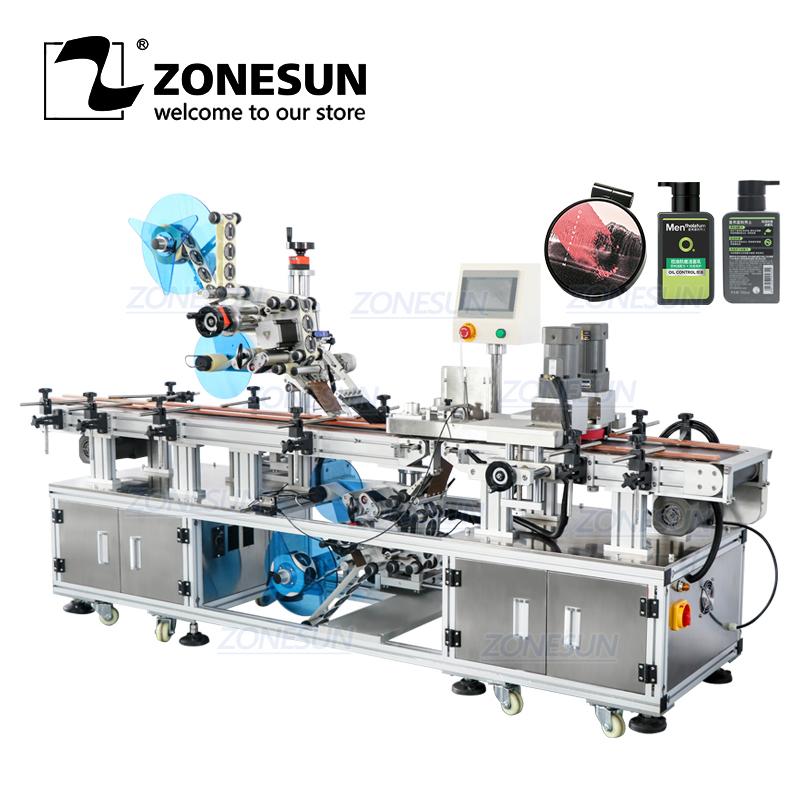 ZONESUN ZS-TB113B Automatic Cosmetic Cream Pressed Powder Box Flat Top and Bottom Labeling Machine Label Applicator