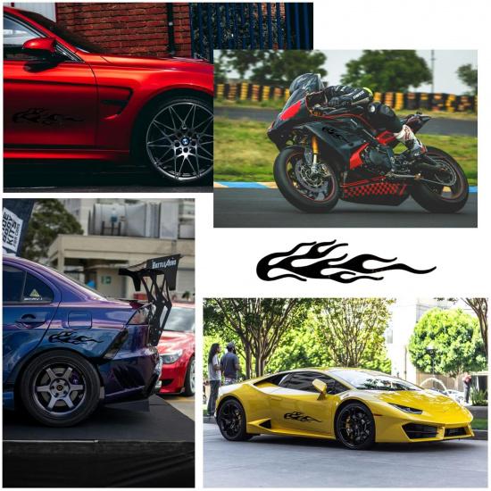 3 Pcs Black Flame Reflective Sticker Decal for Cars Motorcycle