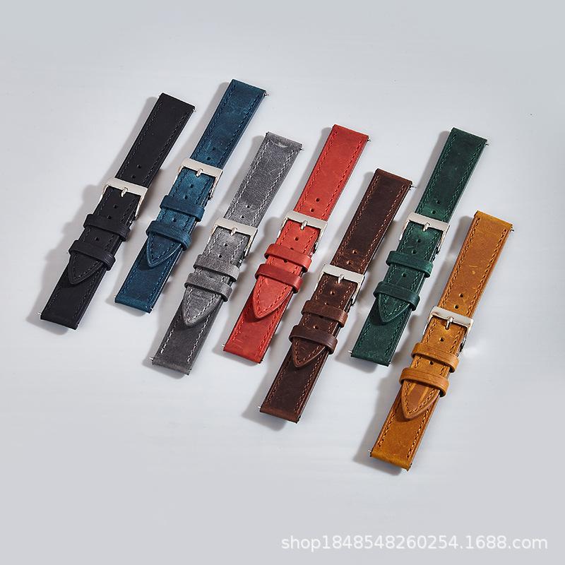 In Stock: New Retro Genuine Leather Watch Strap, Soft Frosted Quick-Release, Universal Sizes 19MM & 21MM.