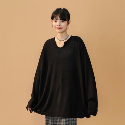 Suéter de Malha Solto Feminino Plus Size Manga Longa Tops Casuais Moletom Oversized Primavera Outono Pulôver Moletom Camiseta